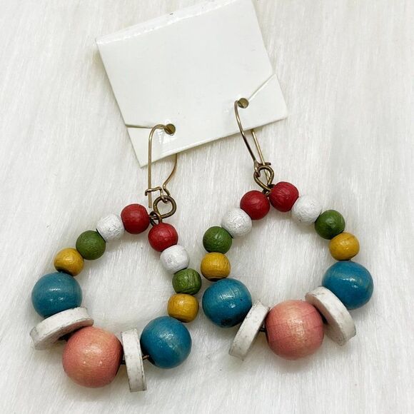 Vintage Jewelry - 🔮 5/$25 Vintage‎ Handmade Colorful Wood Beads Earrings